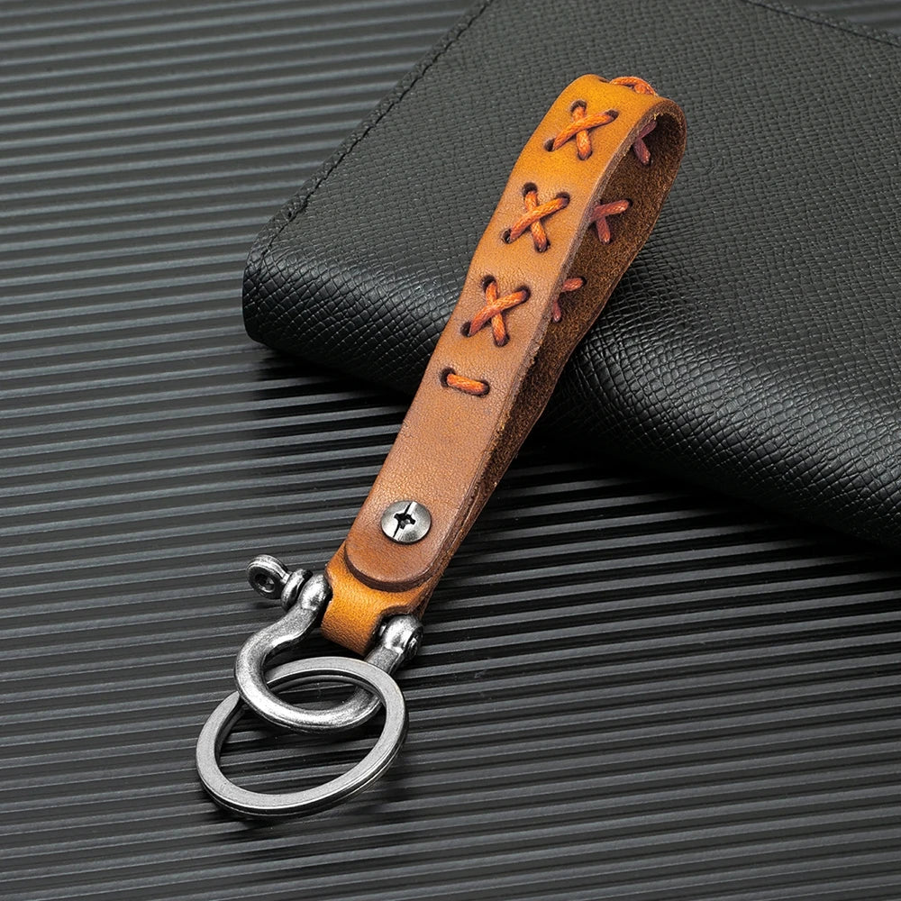 MKENDN Vintage Creative Handmade Leather Keychain Real Cowhide Car Key Rope Personalized Wrist Key Chain DIY Pendant Gift - Madeinsea©