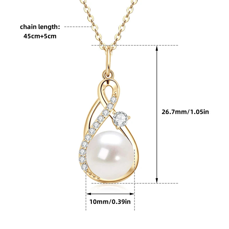 OXTAO Moissanite Infinite Pendant Necklace 9.5-10mm Tahitian Black Pearl/Natural Freshwater Pearl for Women Sterling 925 Silver