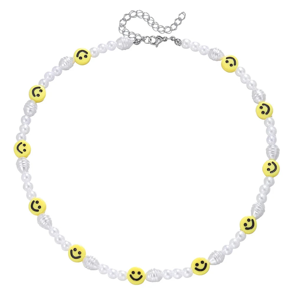 Retro Smiling Face Bead Bracelets Imitation Pearl Clay Handmade Beaded Bracelets Desinger Jewelry Unisex Accessories Lovers Gift