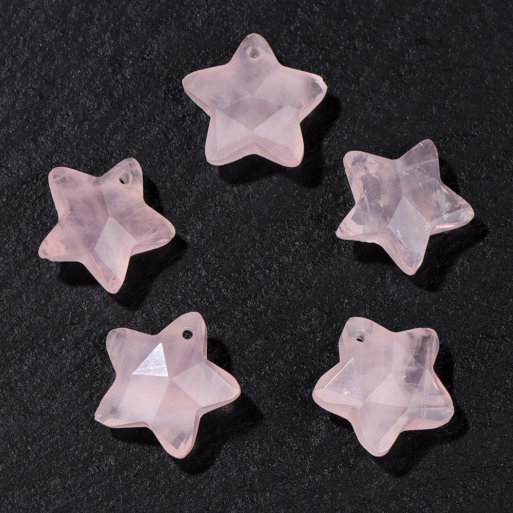 14MM Natural Faceted Stone Pendant Five Star Shape Amethysts Amazonite Quartz Charm Bead For Earrings Bracelets Necklace DIY