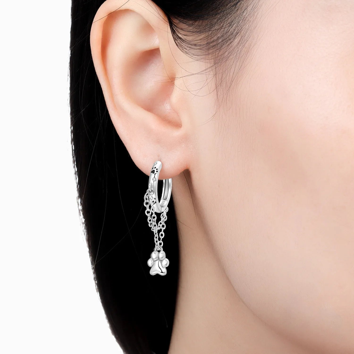 PANPOKI 925 Sterling Silver Cute Cat Animal Paws Drop Earrings Women Earrings Charm Fashion Versatile Party Jewelry Gifts