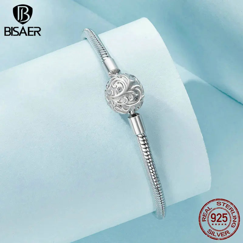 Bracelet BISAER en argent sterling 925 avec motif de palais rétro, bracelet rond de base, breloques originales, bijoux à faire soi-même, fête d'anniversaire