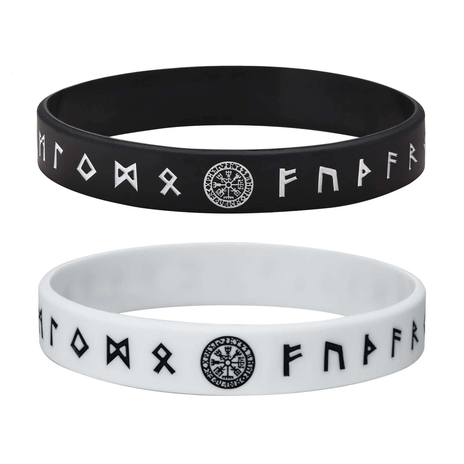 Vnox 12mm Silicone Bracelet for Men, Soft Rubber Silicone Wristband, Nordic Viking Compass Rune Almut Bangle Set