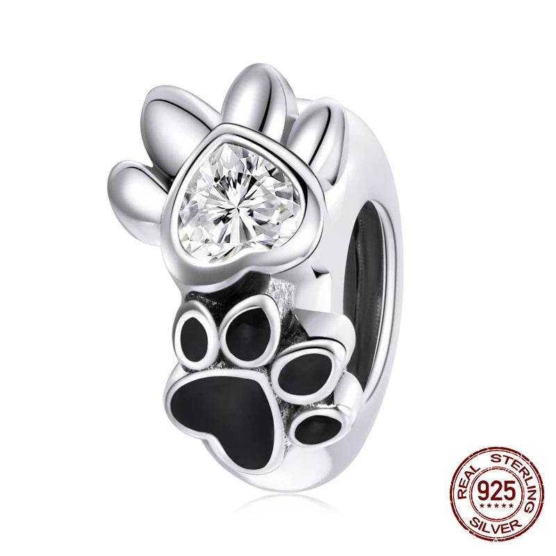 WOSTU 100% 925 Sterling Silver Cute Kitty Black Cat Charms Animal Bead for Women Fit Original DIY Bracelet Necklace Jewelry Gift