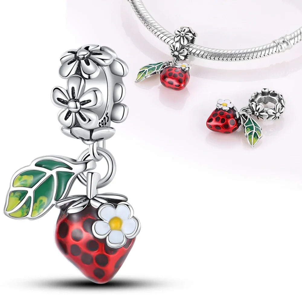 925 Silver Strawberry Pineapple Cherry Avocado Charm Pendant Beads  Fit Charm Original Bracelet for Women Jewelry Making