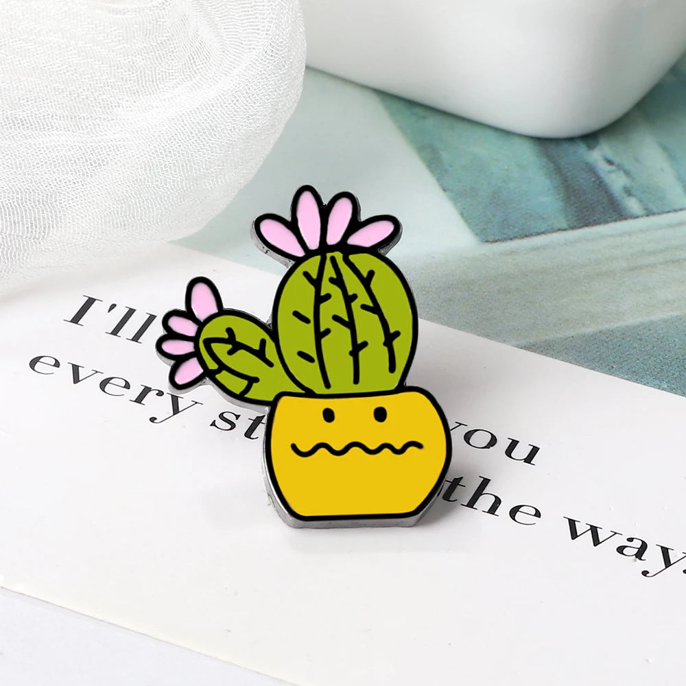 12 Styles Cute Cactus Enamel Pins Metal Plant Brooches Women Men Jeans Coat Lapel Pin Badges Kids Backpack Decoration Jewelry
