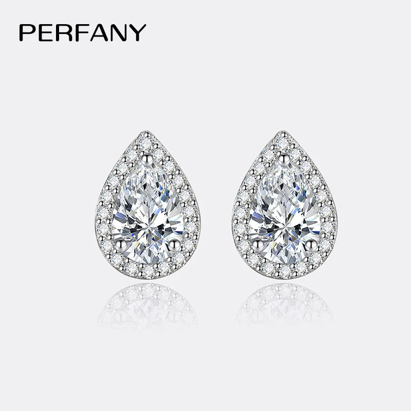PERFANY 1CT Moissanite Earrings for Women S925 Pure Silver Water Droplet Cutting Laboratory Diamond Earrings Luxury Jewelry - Madeinsea©