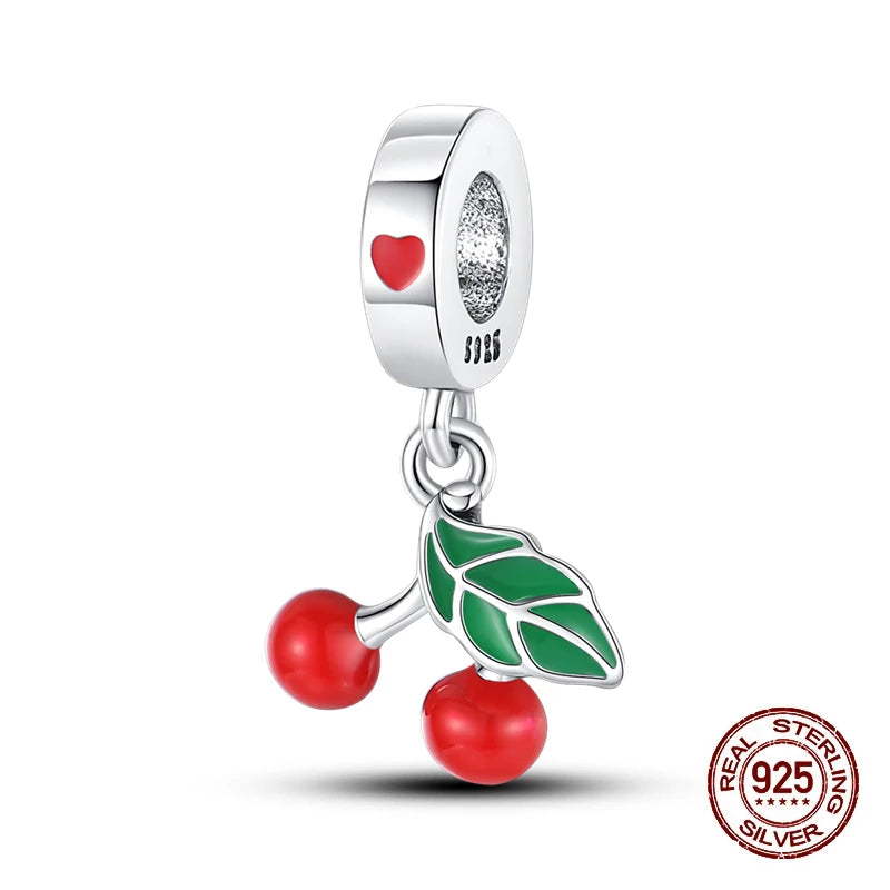 925 Silver Change Color Strawberry Cherry Avocado Fruit Series Charms Beads For 925 Original Bracelets DIY Birthday Jewelry Gift