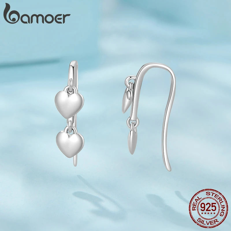 BAMOER Doppelherz-Ohrhänger mit Quasten, oxidiert, Original, für Damen, Geschenkidee für Partys, Geburtstage, schöner Alltagsschmuck