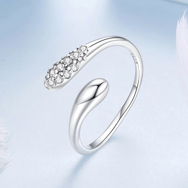 WOSTU 925 Silver Teardrop Double layer Open Ring For Women Stackable Simple Adjustable Rings U Style Zircon Party Anillos Punk