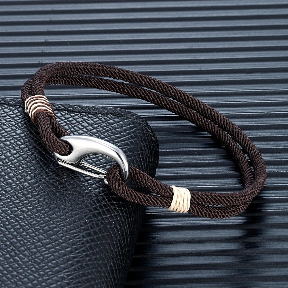 MKENDN Fashion Stainless Steel Lobster Spring Clasp Double Strand Braided Rope Bracelet for Men Women Couple Jewelry Gifts