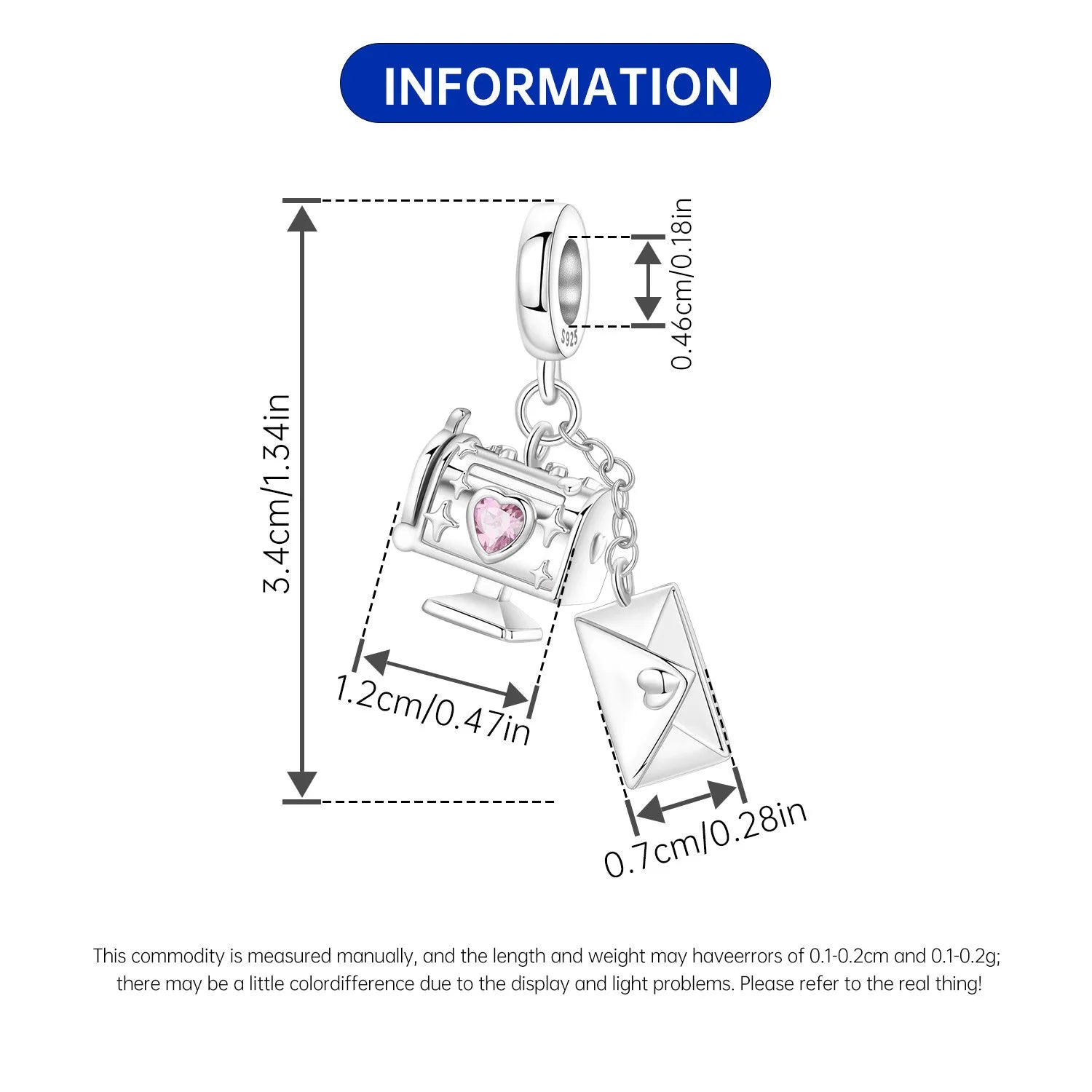 PANPOKI 925 Sterling Silver Pink Love Zircon Email Envelope Beads Original Pendants Bracelet Charm Jewelry Party DIY Gifts