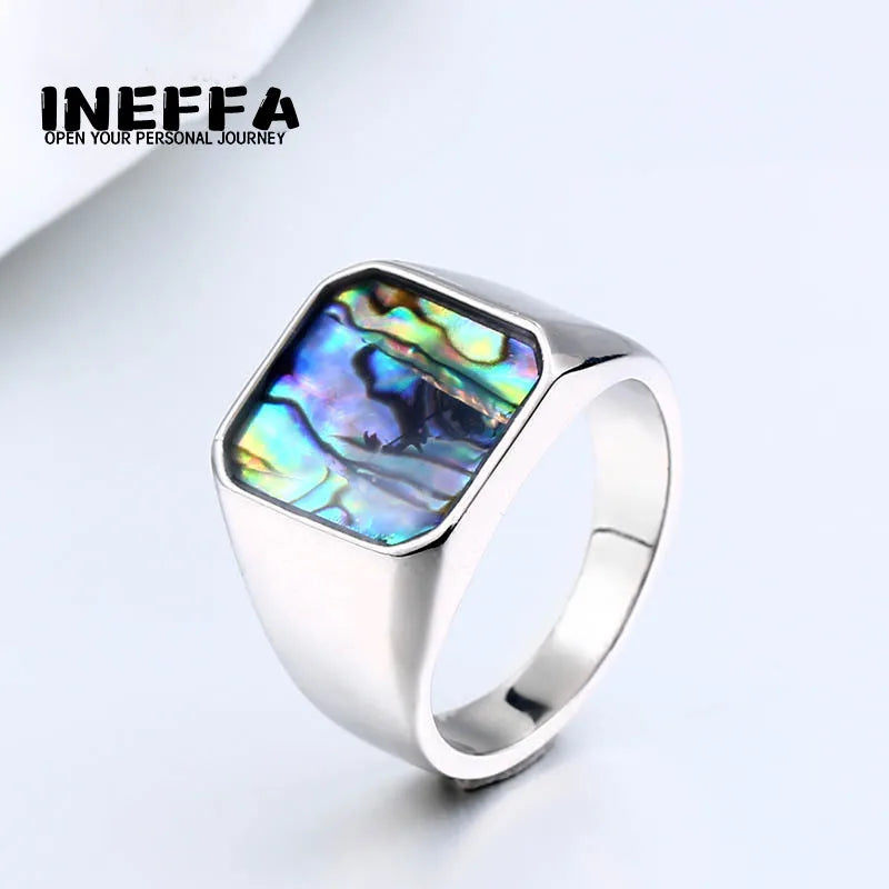 2025 European and American Trendy Jewelry Men's and Women's Simple Shell Inlaid Titanium Steel Ring Fashion Stainless Steel Ring