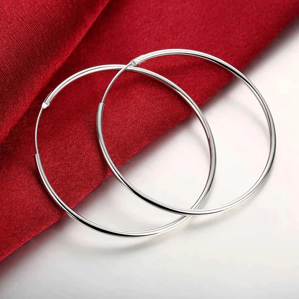 Top Quality 925 Sterling Silver Earrings Simple Round Circle Hoop Earrings For Woman Fashion Wedding Engagement Charm Jewelry - Madeinsea©