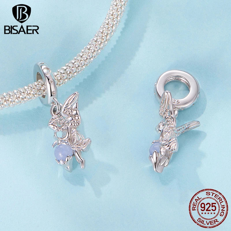 BISAER 925 Sterling Silver Pink FireworkAs Castle Pendant Game Consoles Suitable Charm Bead Fit Women DIY Bracelet Fine Jewelry