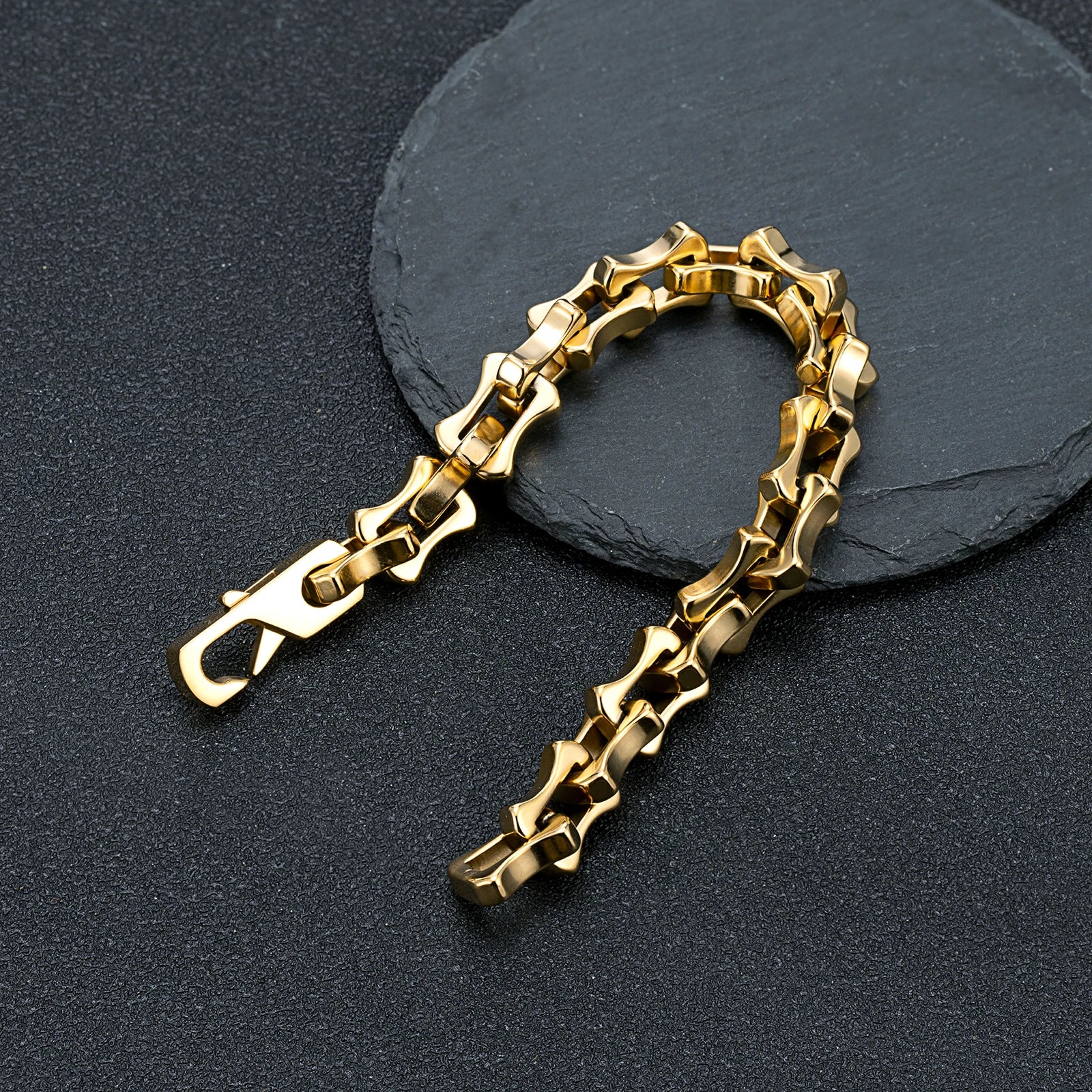 MKENDN Locomotive Retro Oxidized Black 11MM Keel Chain Link Men Trapezoidal Buckle Bracelet Steel Heavy Motorcycle Jewelry