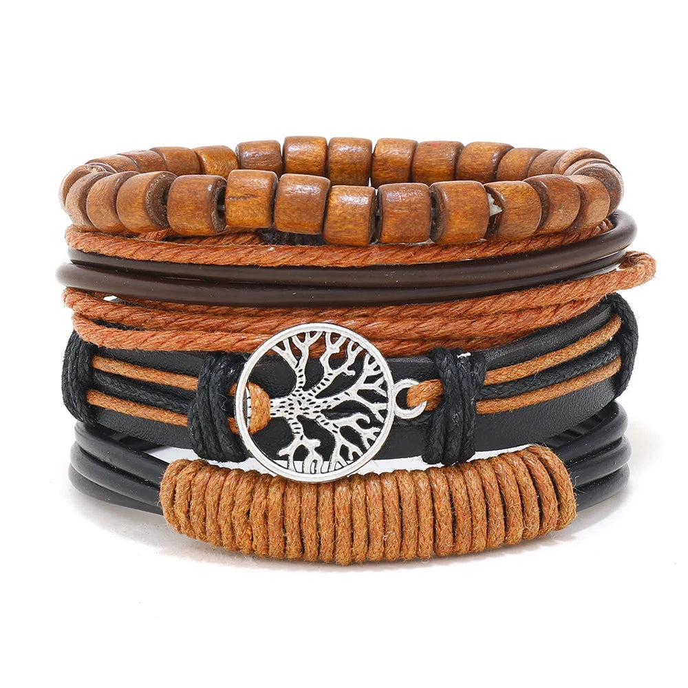 Wholesale Best-selling Multi-layer Buddha Bead Beaded Bracelets Men's Retro Style Multi-layer Elastic Thread Adjustable Wooden