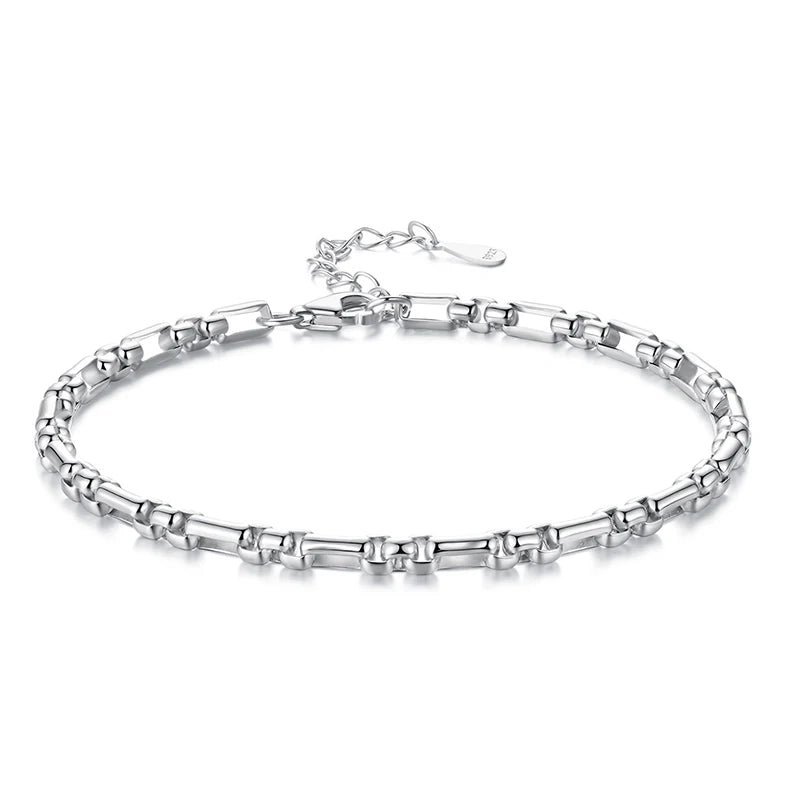 Bamoer 925 Sterling Silver Chunky Box Chain Bracelet Strand Round Beads Link Chain for Women Teens Gift Adjustable Wrist Decor