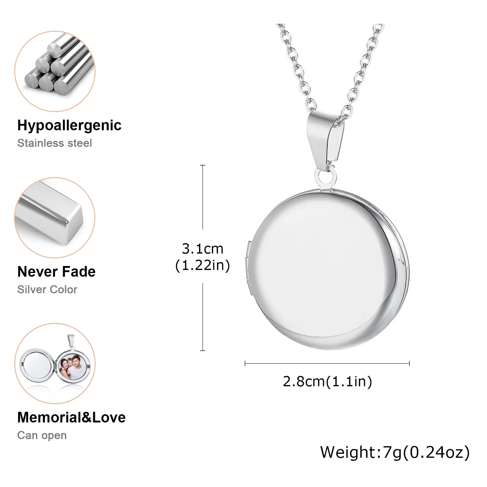 Vnox Light Heart Locket Pendants for Women Men Openable Photo Frame Glossy Stainless Steel Necklaces Family Love Collar