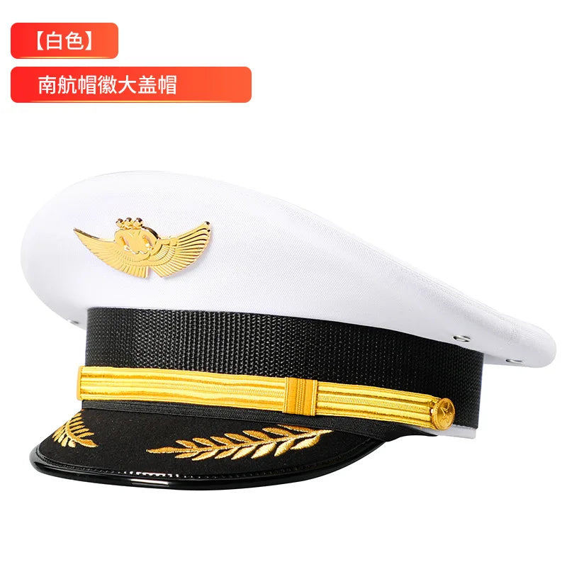 Vintage Officer Peaked Cap Classic Design Adjustable Strap for Aviation Navy Captain Security Railway Personnel Unisex Fits Most
