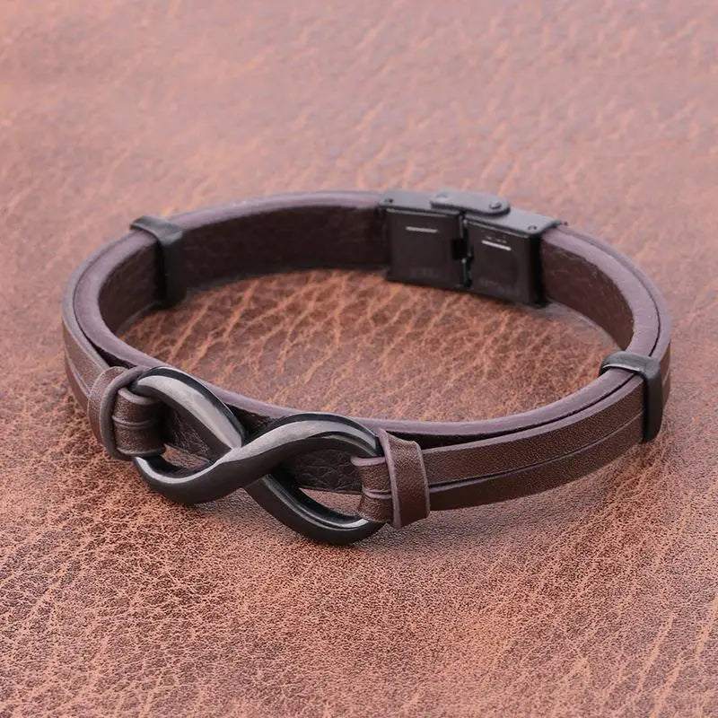 Fashion Leather Bracelet Infinity Logo Stainless Steel Men'S Bracelet Jewelry For Men Valentine'S Day New Year Gift Custom Logo