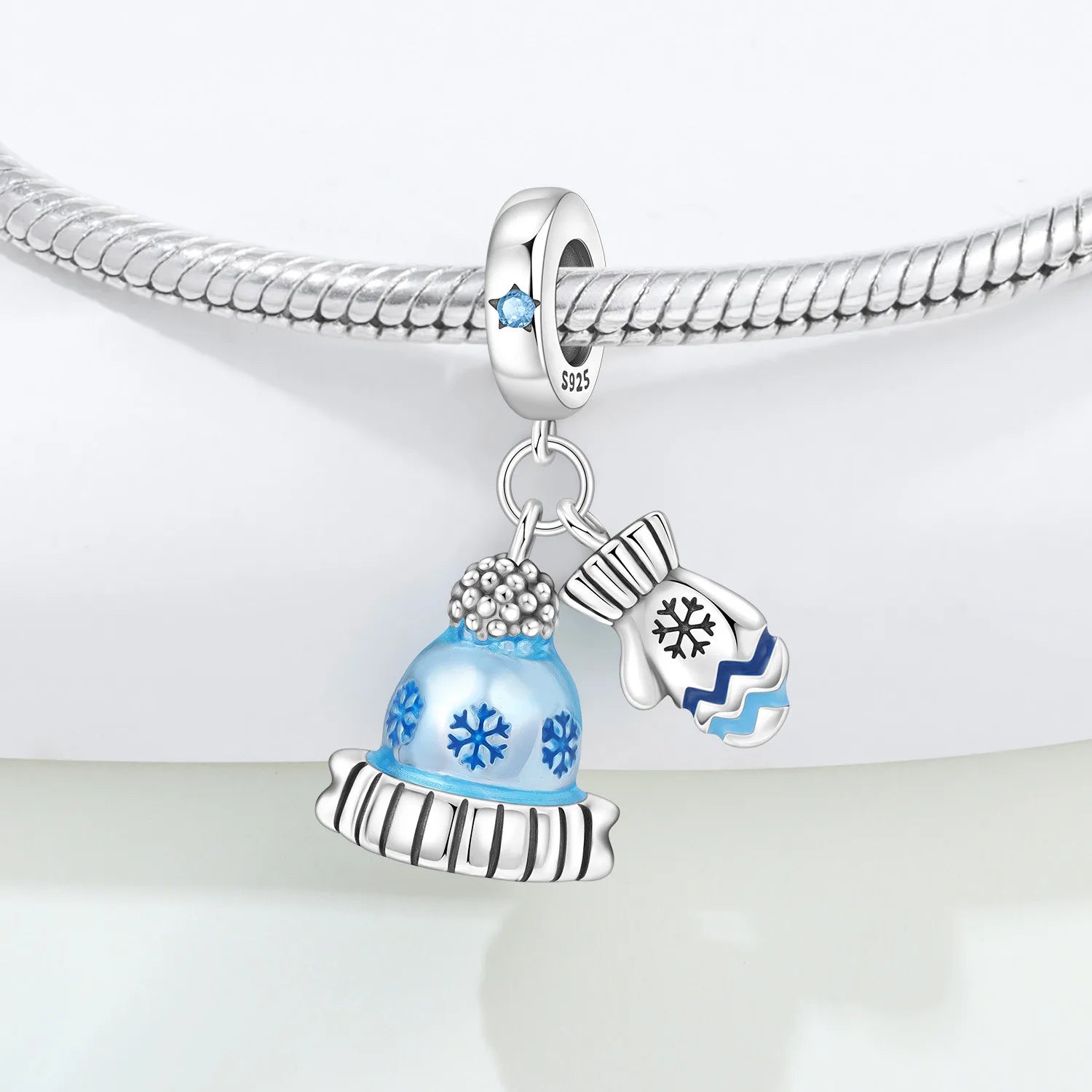 PANPOKI 925 Sterling Silver Blue Hat Glove Beads Original Pendants Bracelet Charm Jewelry Party DIY Trendy Gifts