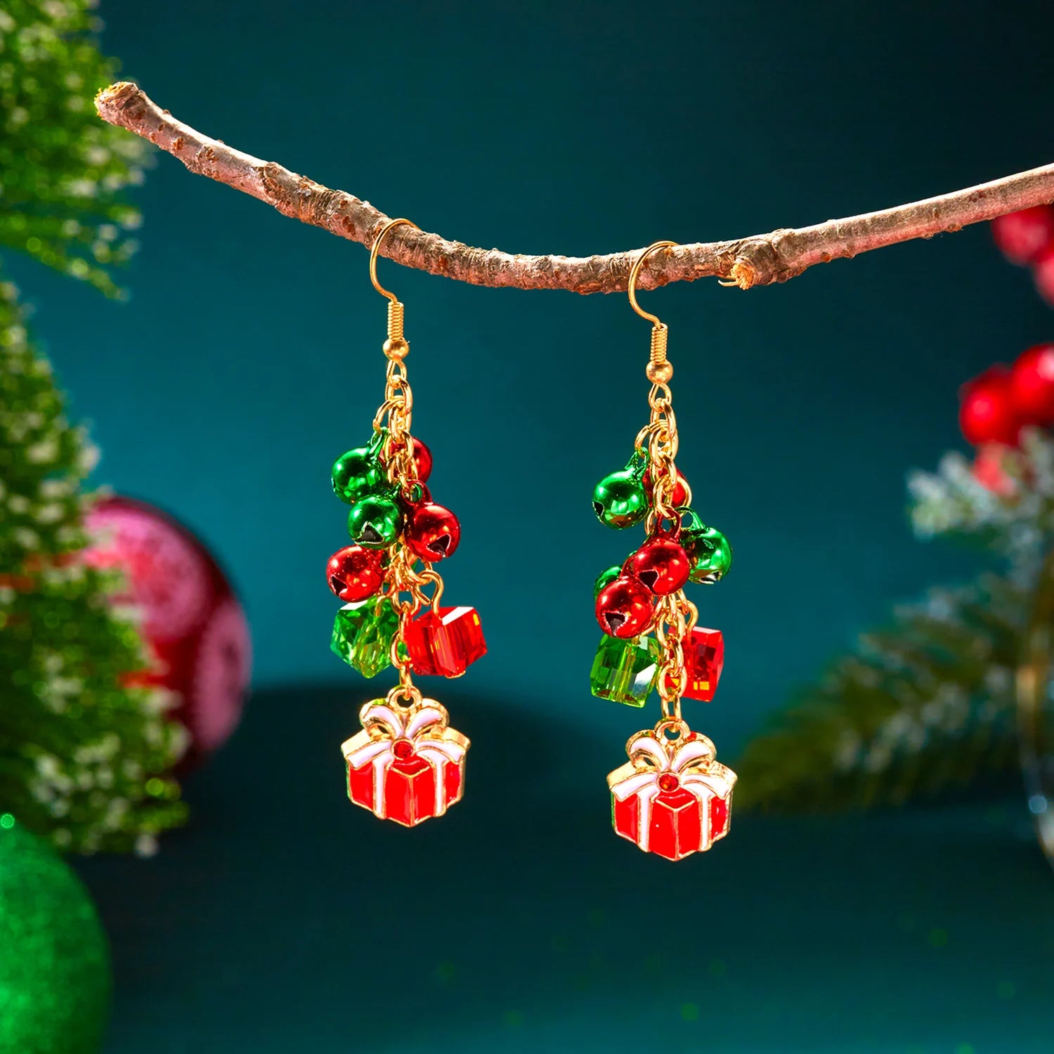 Christmas Colorful Bell Tassel Earrings for Women Zircon Snowflake Xmas Tree Beads Long Earring New Year Festival Party Gifts
