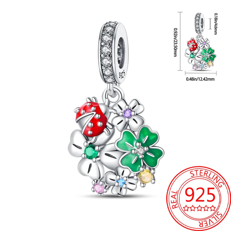 925 Sterling Silver Charm Green Monstera Leaves Charm Fit Bracelet Original Charm Bead for Women Jewelry DIY Making Fine Gift