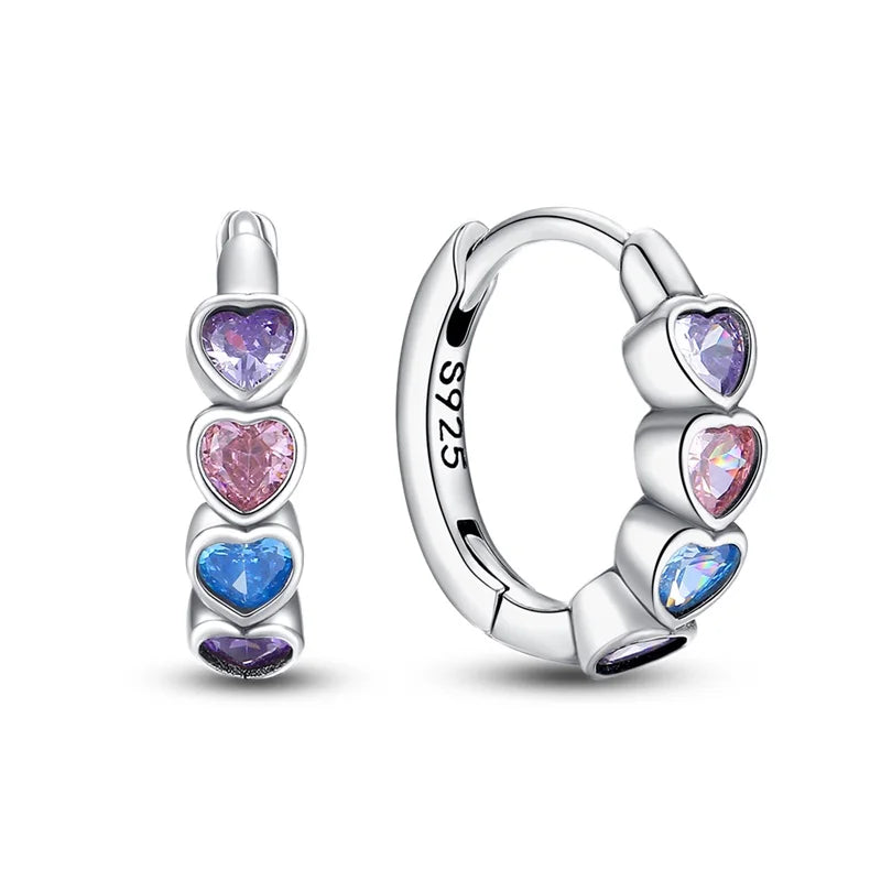 Original Cute 925 Silver Sparkling Colorful Zircon Pink Heart Shape Star Moon Earrings For Women Wedding Engagement Jewelry Gift