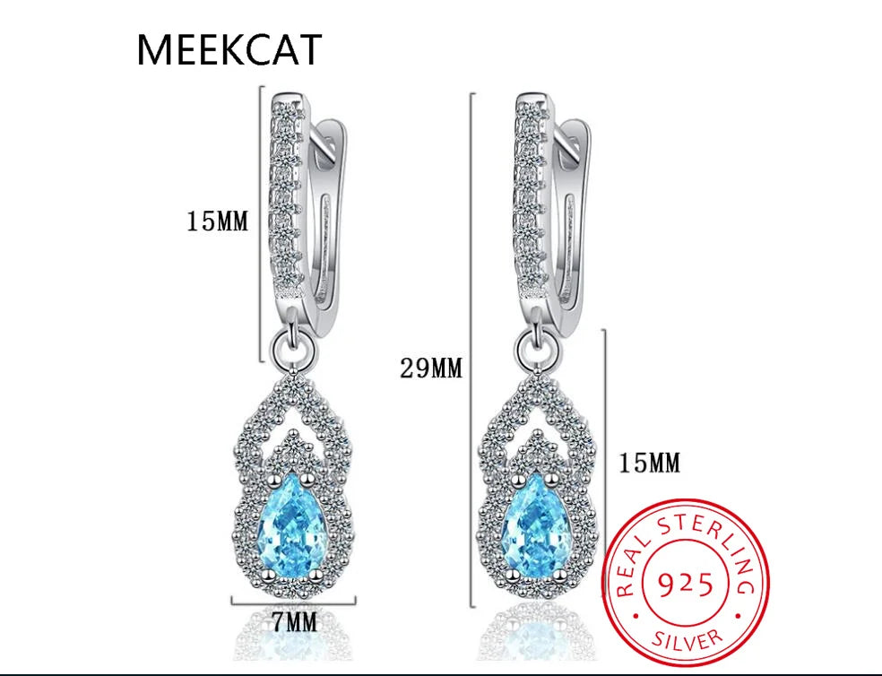 Pear Cut Blue Sapphire 925 Sterling Silver Water Drop Earrings for Women Gemstone Fine Jewelry Birthday Gift