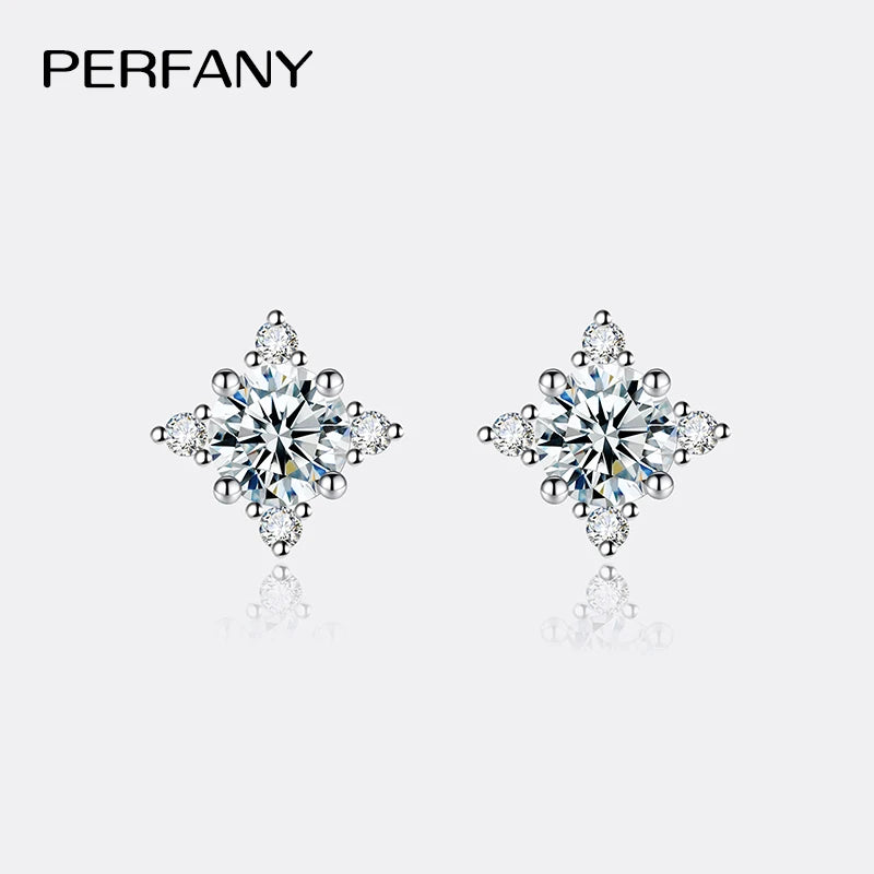PERFANY 0.5/1CT Moissanite Earrings for Women S925 Pure Silver Four Claw Star GRA Certified Diamond Earrings Party Jewelry - Madeinsea©