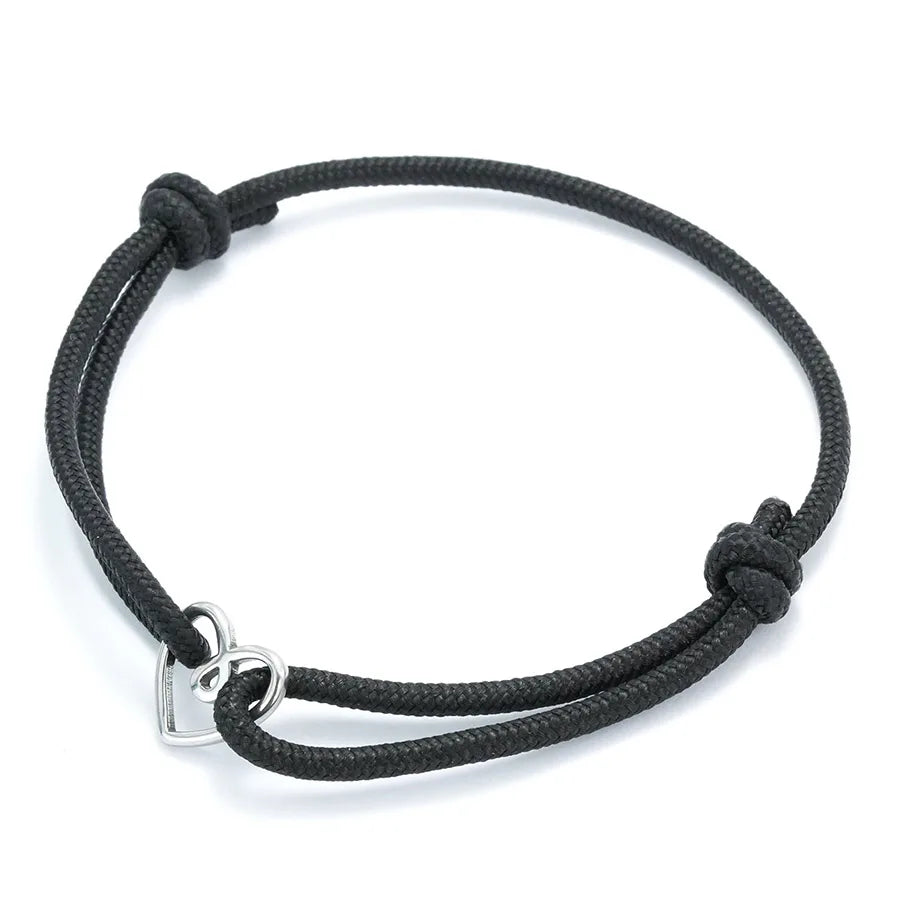 Handgefertigtes Valentinstag-Armband aus Edelstahl, verstellbar, mit Herzanhänger, dünnes Band, Freundschaftsschmuck