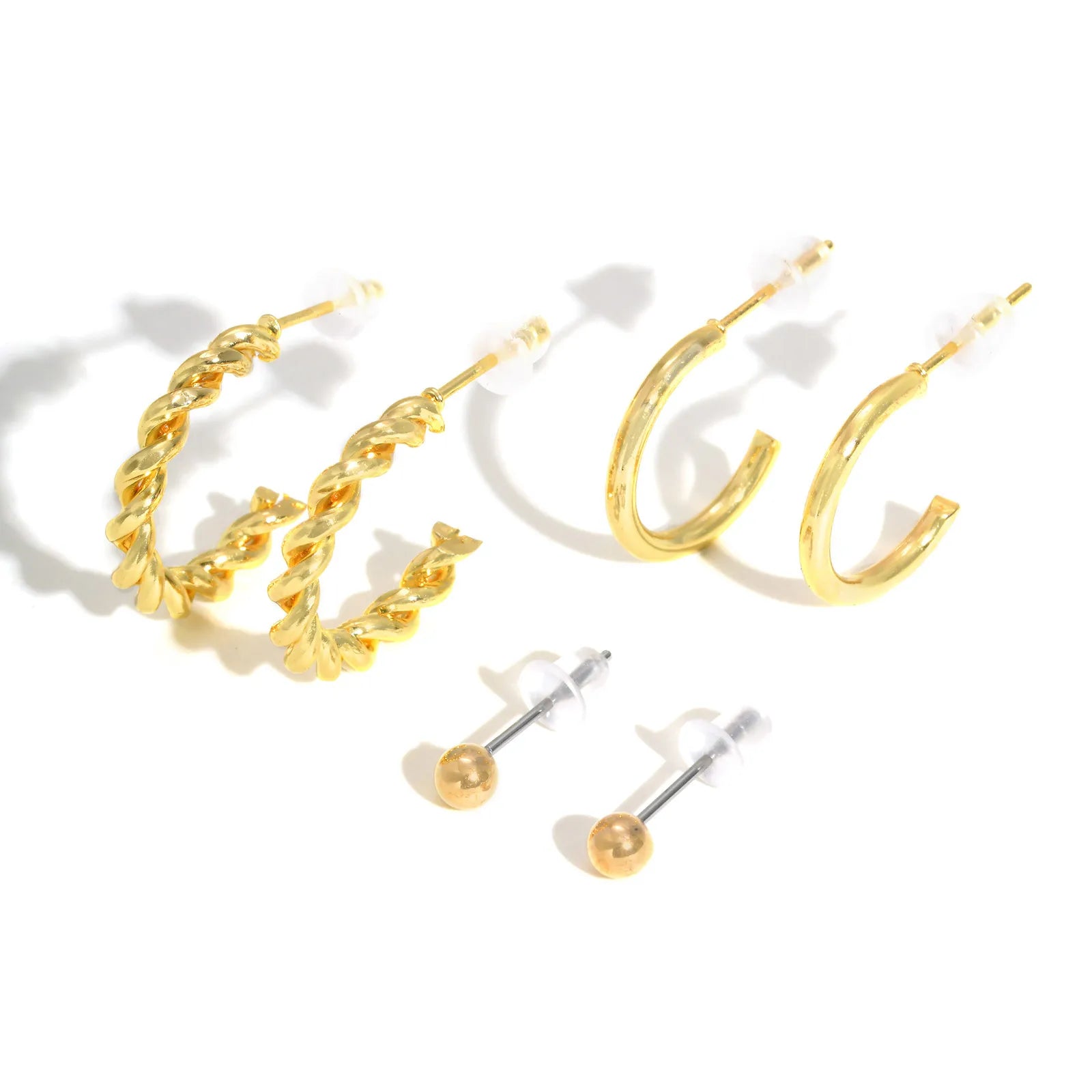 Vnox Classic Gold Plated 10/6-piece Set Women Earrings Cubic Zirconia Smooth C-shaped Hoop Earrings Fashion Female Jewelry Set