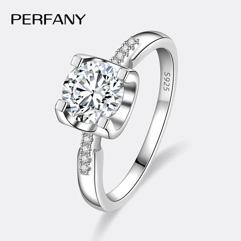 PERFANY 1/2CT Moissanite Ring Women's Bull Head Design S925 Pure Silver Plated 18K White Gold Diamond Wedding Fashion Jewelry