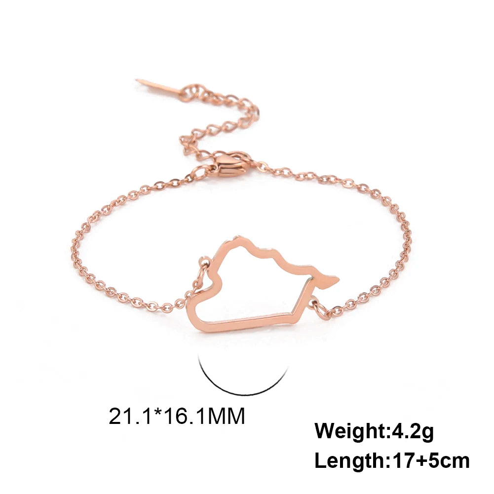 Hollow Syria Map Egypt Lebanon Yemen Map Bracelet Stainless Steel Gold Color Bracelet for Friend Memorial Gift