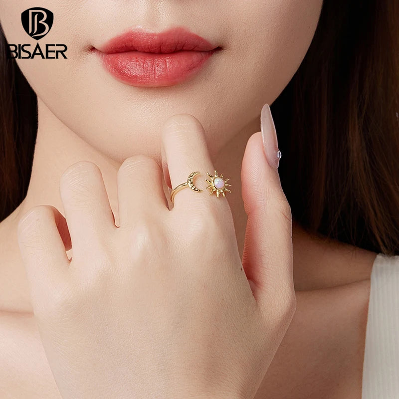 BISAER 925 Sterling Silver Flying Dragon Open Ring Blue Enamel Band Plated White Gold for Women Party Original Fine Jewelry