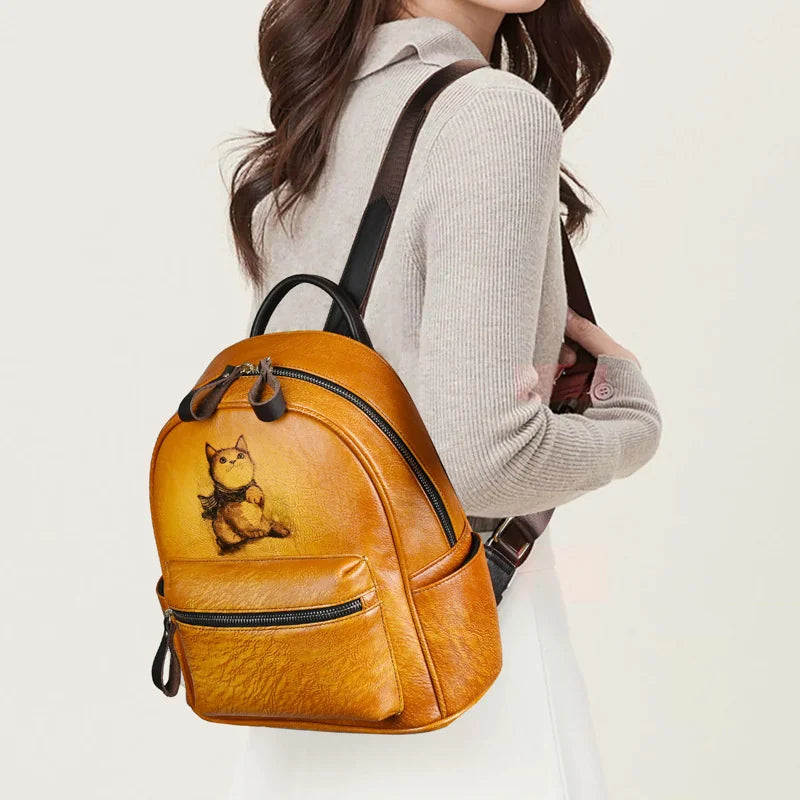 MOTAORA 2025 New Retro Backpacks For Women Bags Designer Hand-painted Genuine Leather Luxury Girls School Backpack Woman Bagpack