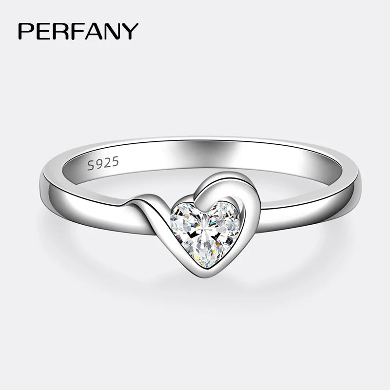PERFANY 0.3CT Heart Cut Moissanite Ring for Women S925 Pure Silver Plated 18K Rose Gold laboratory diamond wedding jewelry