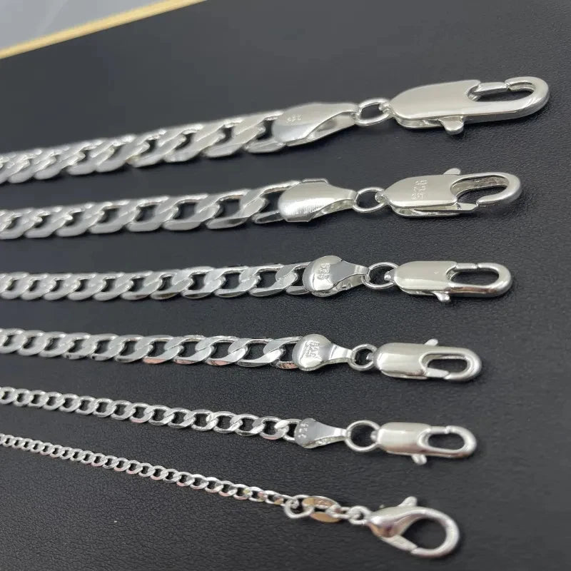 Men's 925 Sterling Silver Necklace 2/4/6/8/10/12MM 40-75cm Face Chain Necklace Lobster Clasp Men Women Engagement Jewelry Gifts - Madeinsea©