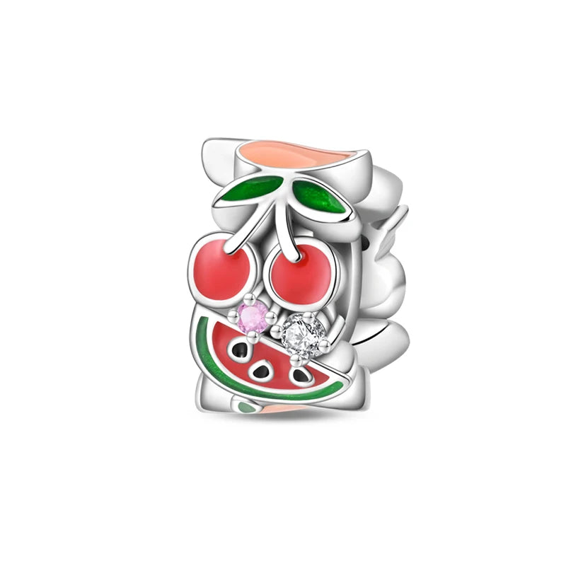 Charms 925 Silver Butterfly Flowers Colorful Zircon Silicone Spacer Beads Fit Pandach 925 Original Bracelets Fine DIY Jewelry