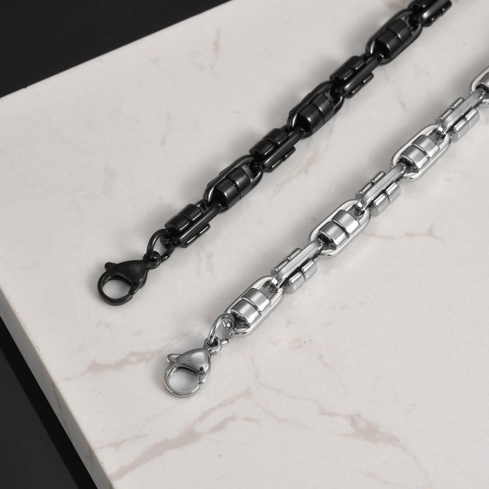 Vnox Black Round Byzantine Link Chain Bracelets, Stylish 2025 New Stainless Steel Wristband, Handmade Punk Rock Jewelry