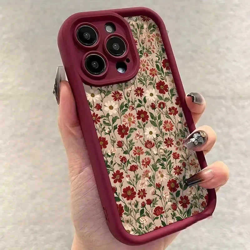 Retro Floral Pattern Silicone Phone Case for iPhone 11 12 13 14 15 16 17 Air Pro Max 16E XR XS X 7 8 Plus SE2 Shockproof Cover