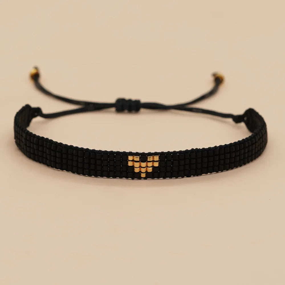 Beaded bracelet Black Hand knitting Originality Heart Arrow Geometry Fesign Bohemia Tide Adjustable Simple Rice bead bracelet se