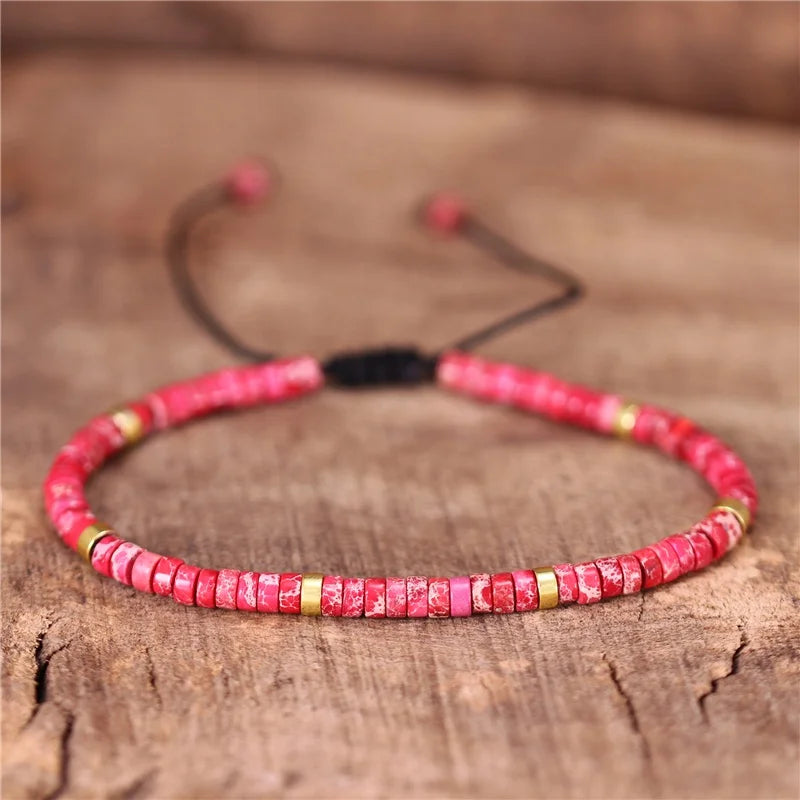 Bohemia 2x4mm Tile Natural Stone Beads Adjustable Bracelet Stretch Tibetan Gemstones Jasper Beaded Bracelets for Women Wholesale