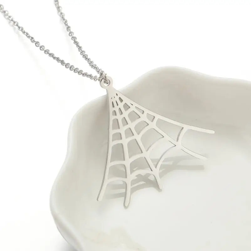 SMJEL Halloween Necklace Stainless Steel Spider Web Witch Ghost Skeleton Skull Pendant Necklace Men Jewelry Gift