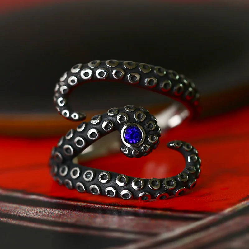 BEIER 2024 Nouveau Design Bague Poulpe En Acier Inoxydable Avec Pierre Précieuse Bleue Bijoux Punk Gothiques En Gros