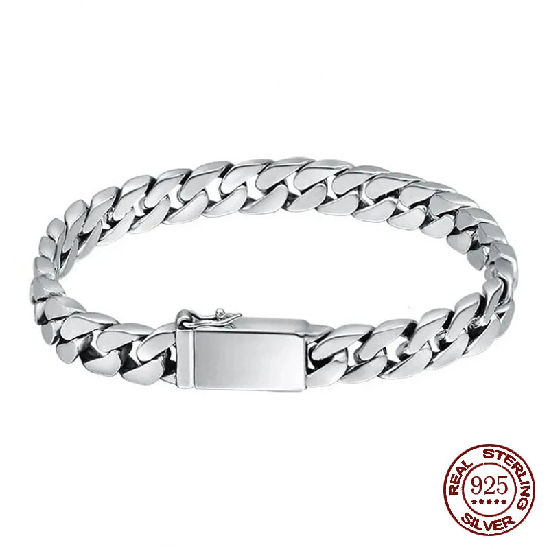 100% S925 Sterling Silver Bracelet 8MM Punk S925 Silver Jewelry Never Fade Carry certificate Men Women Jewelry Gifts - Madeinsea©