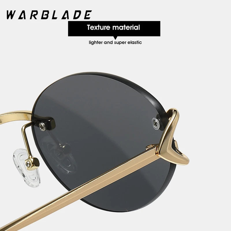 Lunettes de soleil ovales de marque de luxe pour hommes, petites lunettes de soleil carrées en métal sans monture pour femmes, verres dégradés, lunettes d'extérieur UV400