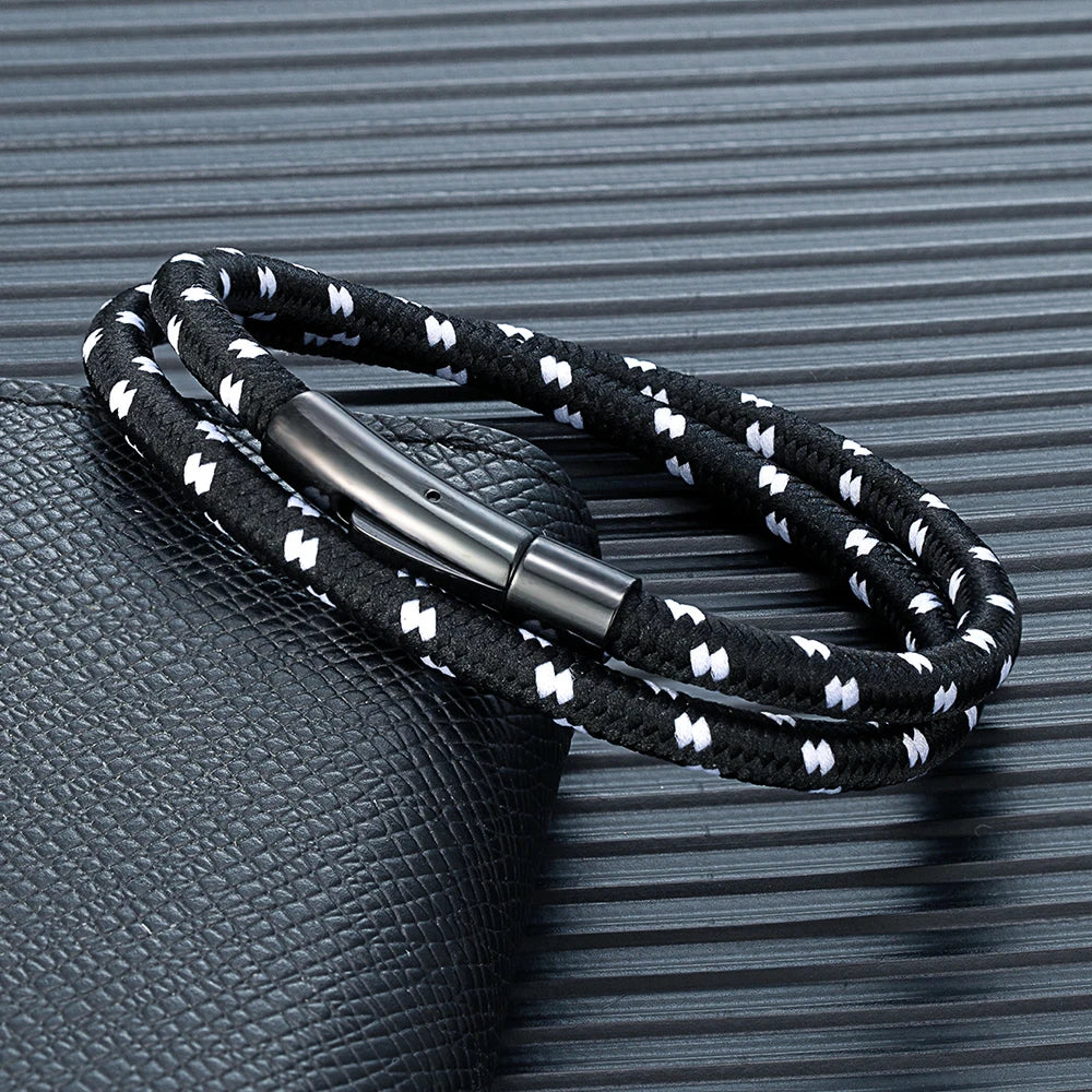 MKENDN 5 mm geflochtenes Nylonarmband für Damen und Herren, Edelstahlknopf, Schmuck, Unisex-Geschenk für Paare, klassisch schlichtes Design