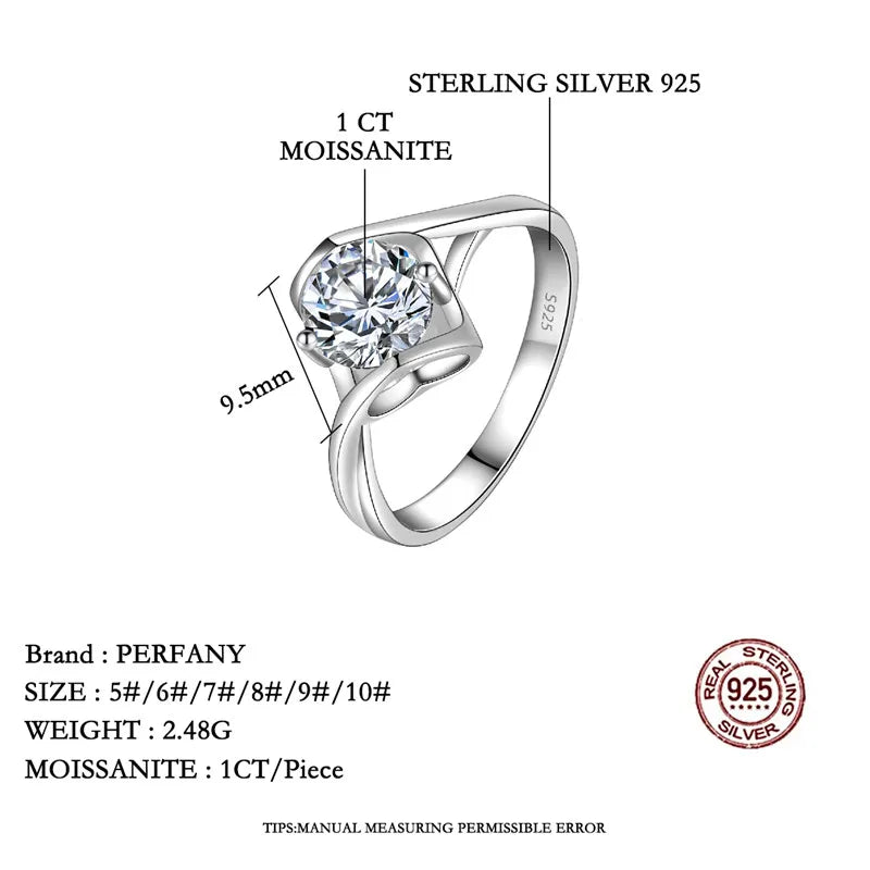 PERFANY 0.5/1CT Moissanite Engagement Ring for Women S925 Pure Silver Angel Kiss Laboratory Certified Diamond Wedding Jewelry - Madeinsea©